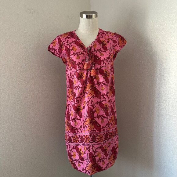 Calypso Pink Floral Cap Sleeve Dress Tassel Pink Butterfly Print Airy Sz XS - Picture 1 of 10